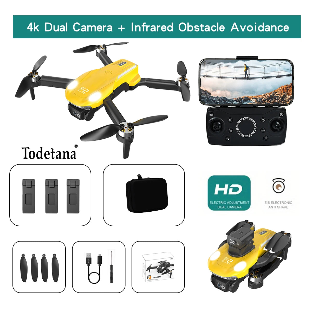 طائرة بدون طيار F2 بدقة 4K Ultra HD تتبع أوضاع طيران ذكية عمر بطارية طويل تصميم قابل للطي للتصوير الجوي أثناء السفر