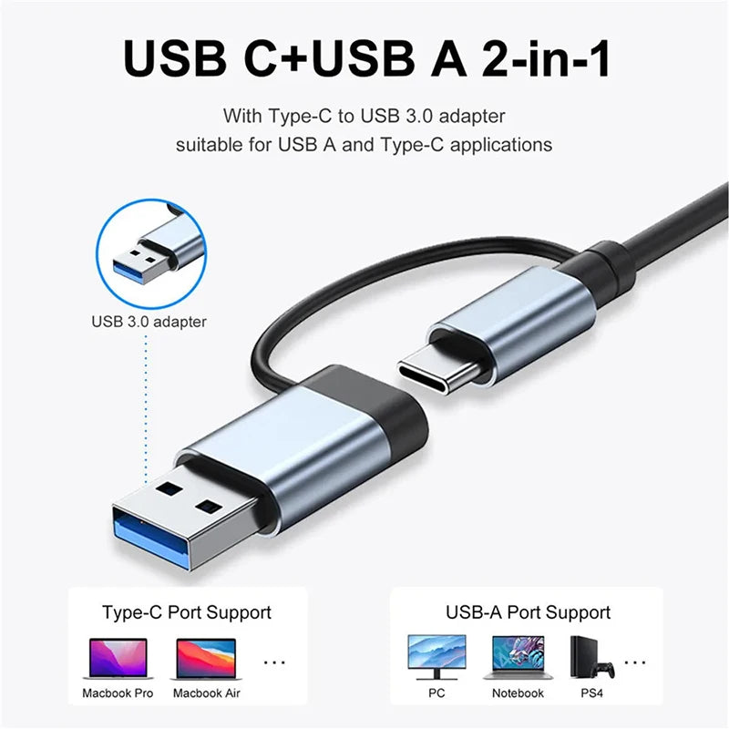 موزع USB C، موزع USB، 8 في 2، موسع USB مع 4 منافذ USB، منفذ USBC واحد، قارئ بطاقة TF/SD، مخرج صوت متوافق مع MacBook