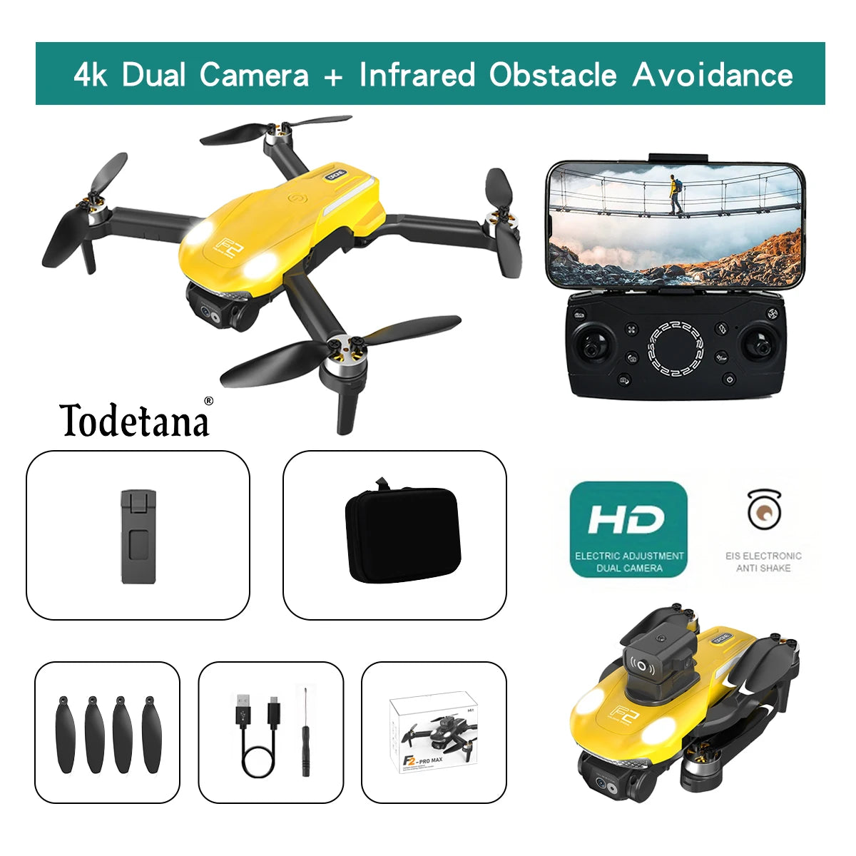 طائرة بدون طيار F2 بدقة 4K Ultra HD تتبع أوضاع طيران ذكية عمر بطارية طويل تصميم قابل للطي للتصوير الجوي أثناء السفر