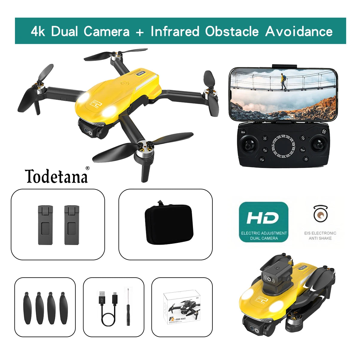 طائرة بدون طيار F2 بدقة 4K Ultra HD تتبع أوضاع طيران ذكية عمر بطارية طويل تصميم قابل للطي للتصوير الجوي أثناء السفر