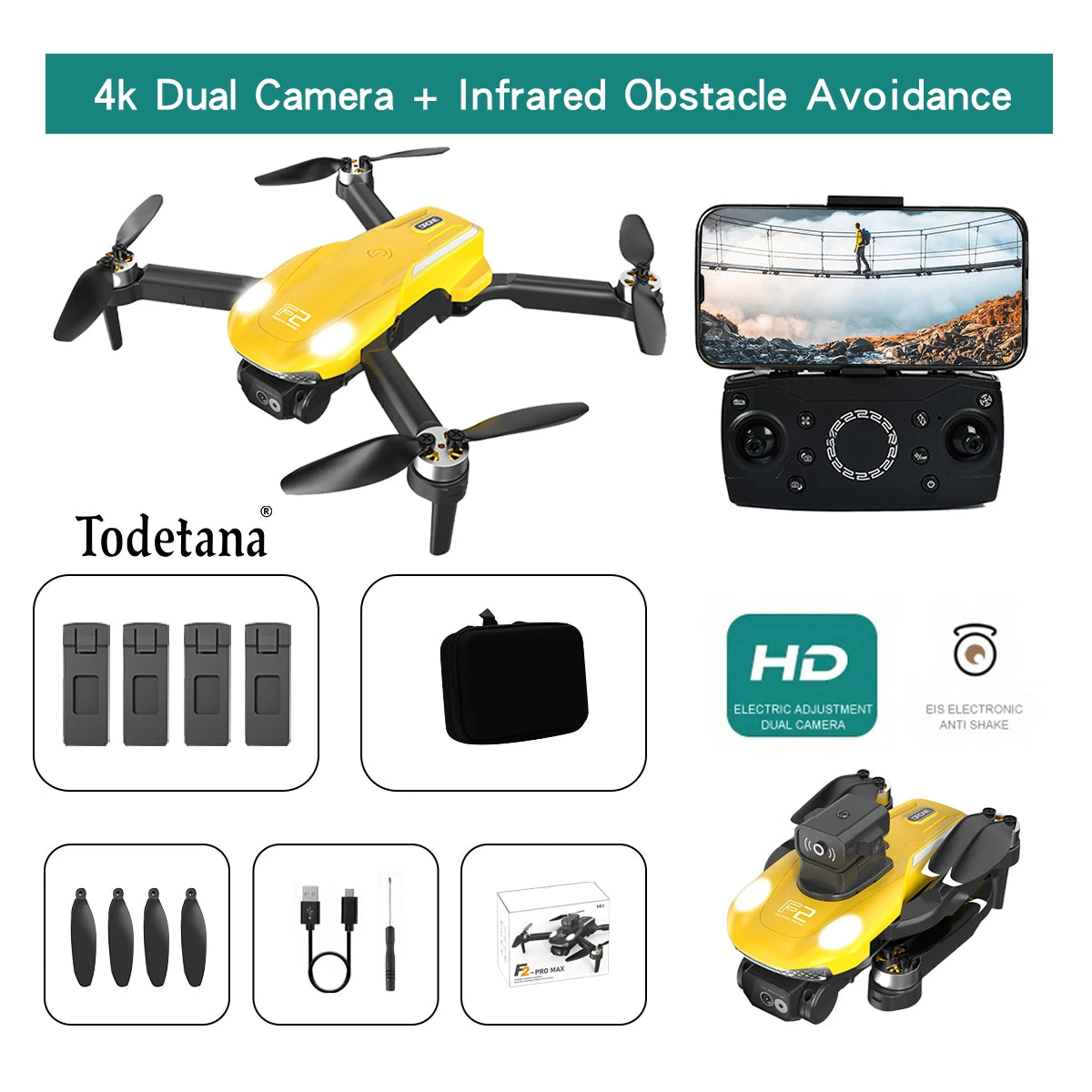 طائرة بدون طيار F2 بدقة 4K Ultra HD تتبع أوضاع طيران ذكية عمر بطارية طويل تصميم قابل للطي للتصوير الجوي أثناء السفر