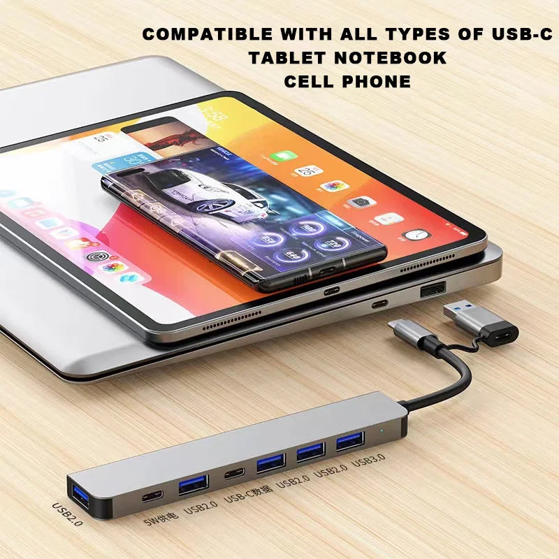 موزع USB C، موزع USB، 8 في 2، موسع USB مع 4 منافذ USB، منفذ USBC واحد، قارئ بطاقة TF/SD، مخرج صوت متوافق مع MacBook