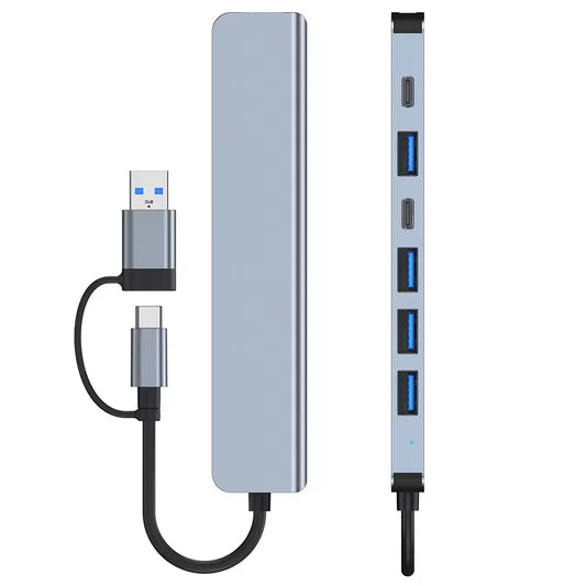 موزع USB C، موزع USB، 8 في 2، موسع USB مع 4 منافذ USB، منفذ USBC واحد، قارئ بطاقة TF/SD، مخرج صوت متوافق مع MacBook