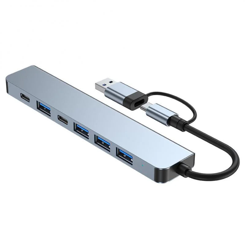 موزع USB C، موزع USB، 8 في 2، موسع USB مع 4 منافذ USB، منفذ USBC واحد، قارئ بطاقة TF/SD، مخرج صوت متوافق مع MacBook
