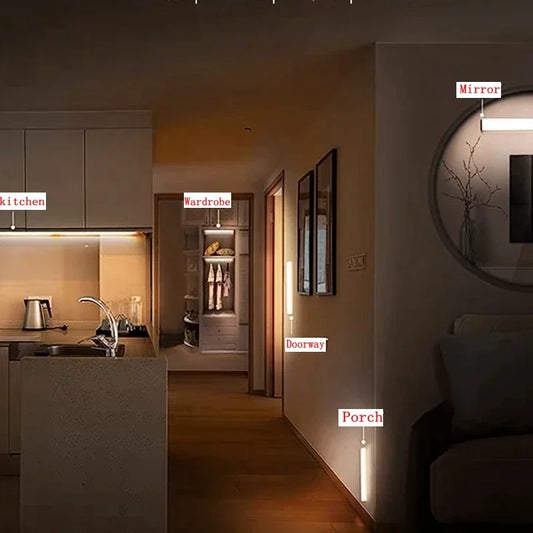 مصباح LED مستشعر حركة لاسلكي ليلي LED من النوع C قابل لإعادة الشحن مصباح خزانة ملابس إضاءة خلفية للدرج للمطبخ 